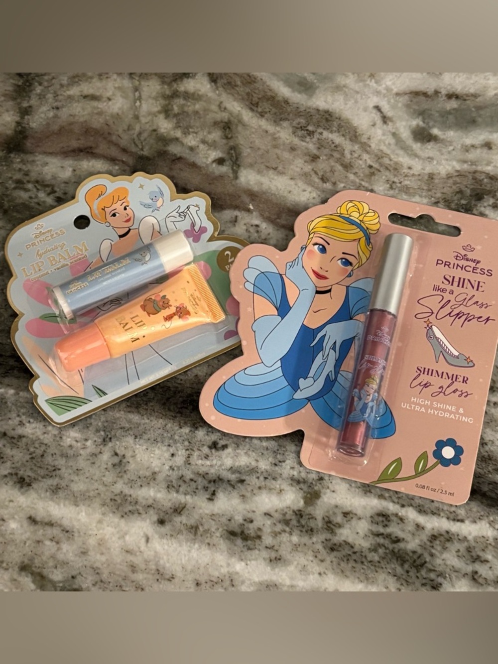 Disney Cinderella Lip Balm Trio & Shimmer Lip Gloss - Blue, Pink, Peach
